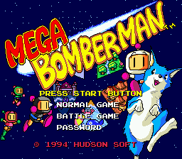 Mega Bomberman (Europe) Title Screen